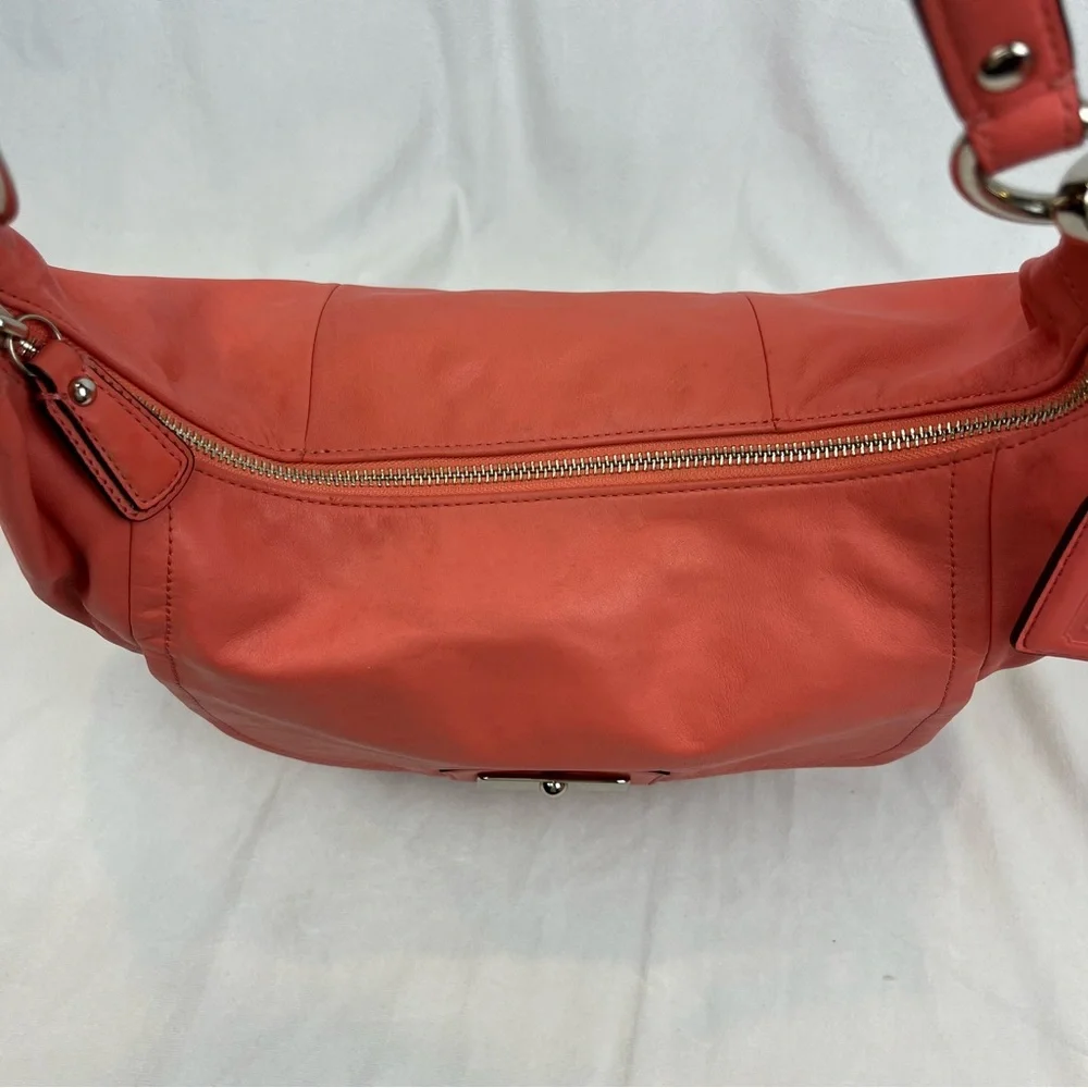 Coach Kristin F22309 Coral Pink Large Smooth Soft Leather Hobo Shoulder Bag - Picture 10 of 12